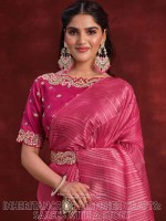 Shaded Pink Banarasi Crush Silk Saree With Stitched Blouse